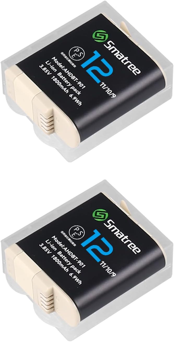Smatree 1800mAh Li-Ionen-Ersatzakku 2-Pack kompatibel für GoPro Hero 12, GoPro Hero 11, GoPro Hero 1