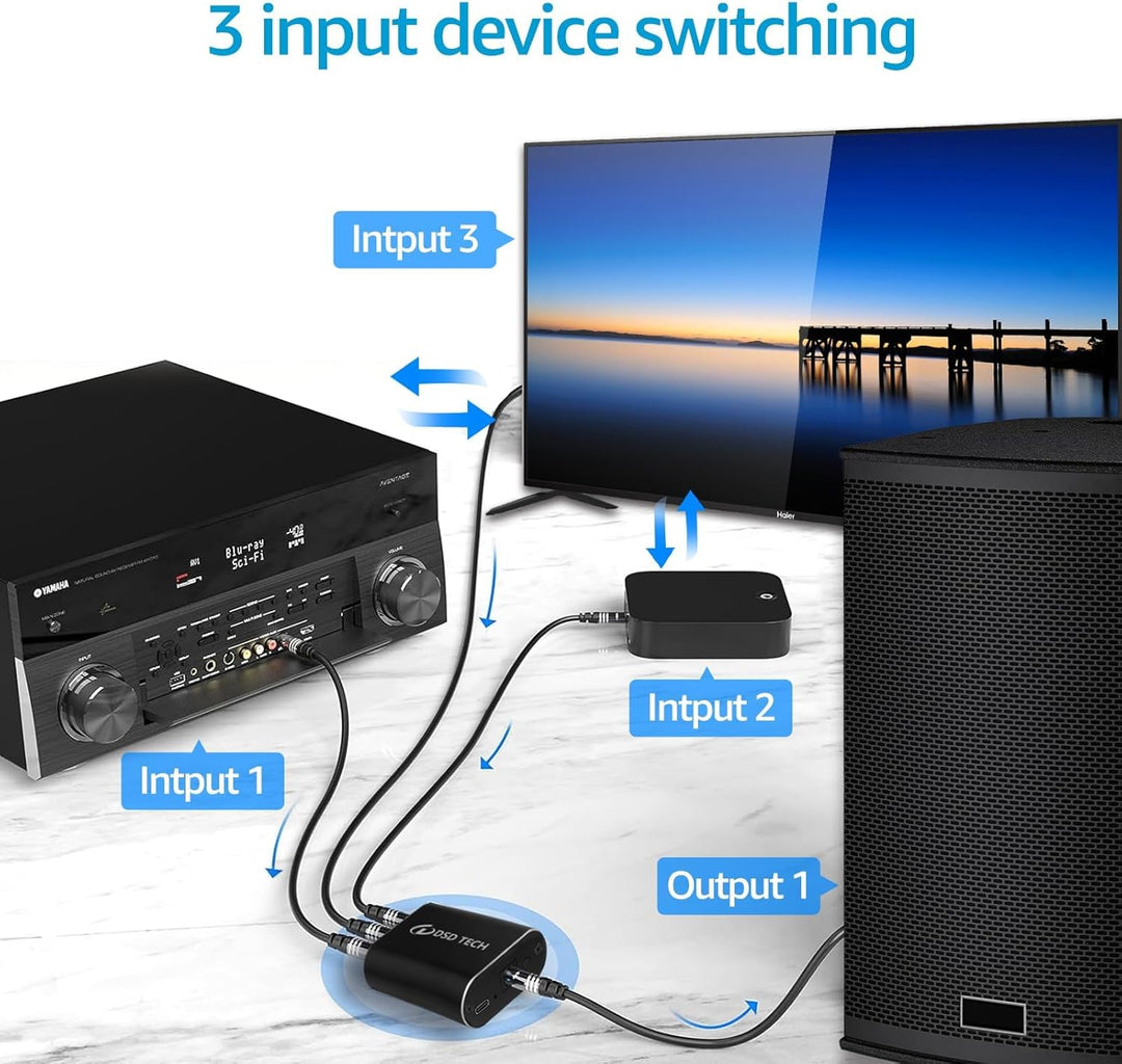 DSD TECH SH-AC01B Optischer Audio-Switcher unterstützt 3 SPDIF IN 1 Out