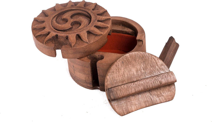 Windalf Schmuckdose RAYA Ø 9 cm Keltische Triskele Schmuckschatulle Handarbeit aus Holz