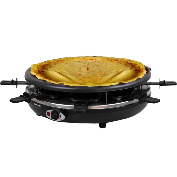 Syntrox Germany RAC-1350W-Waadt 4 in 1 Raclette Grill Fondue Heisser Stein für 8 Personen, Edelstahl