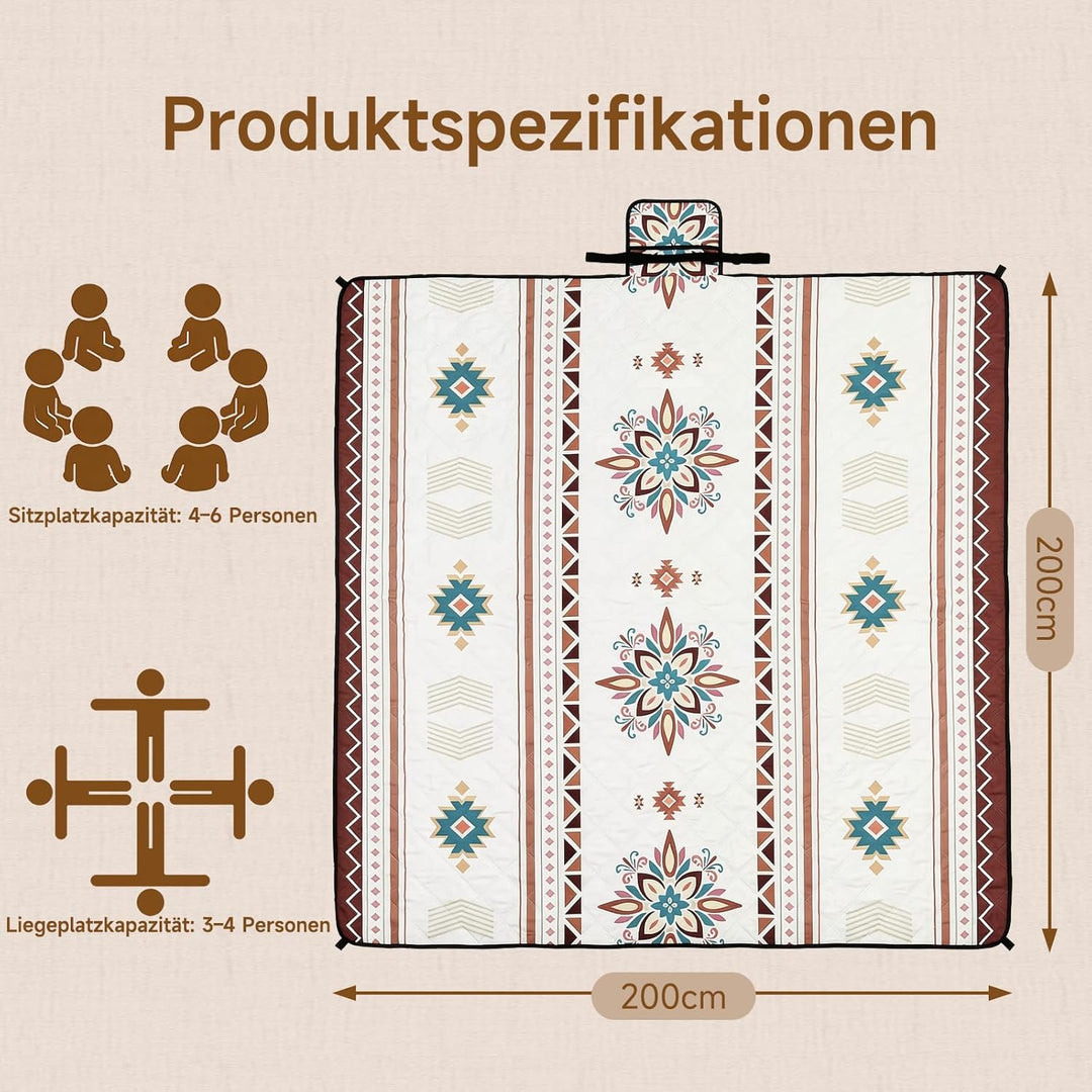 HAUSPROFI Picknickdecke Wasserdicht & Isoliert 200x200 cm Grosse Picknick Decke mit 3 Lagen Camping