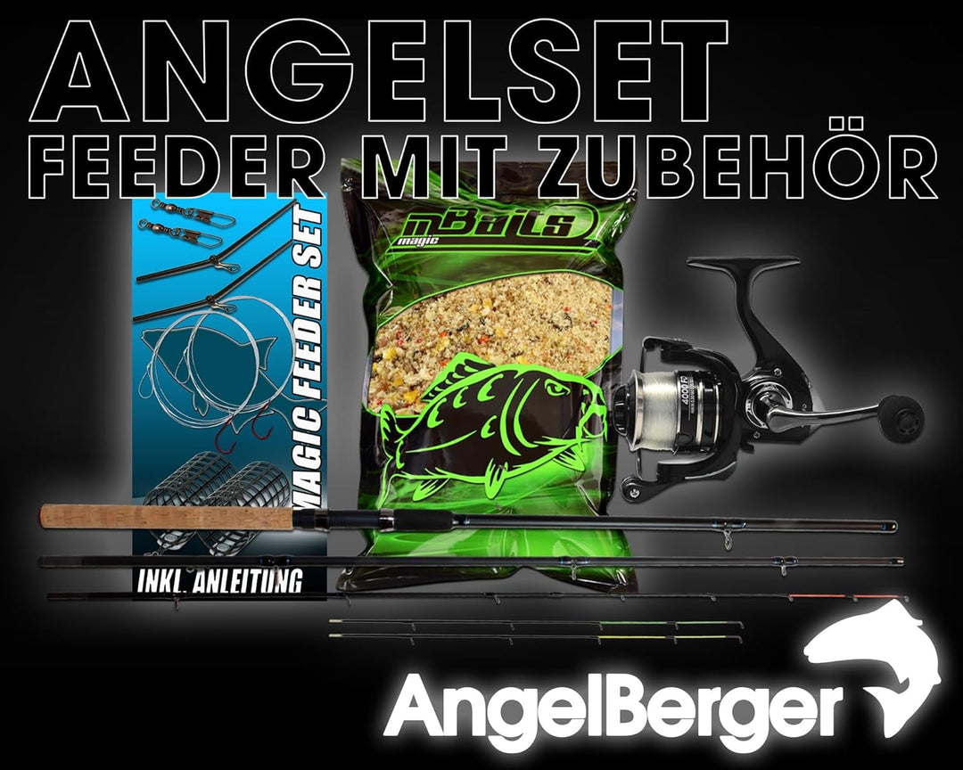 Angel-Berger Feeder Angelset Feederrute Rolle mit Zubehör Futterkorb Angelrute