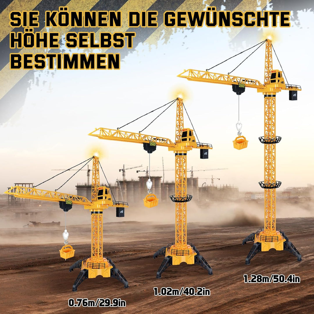 Herefun Ferngesteuerte Turmkran, 128 cm Hohe 2,4 Hz Turmdrehkran, 6 Kanäle Tower Crane Elektrisch, R