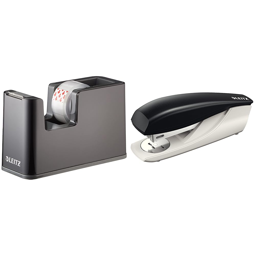Leitz Klebeband-Tischabroller, Fester Stand & NeXXt Bürotacker aus Metall, Für 30 Blatt, Ergonomisch