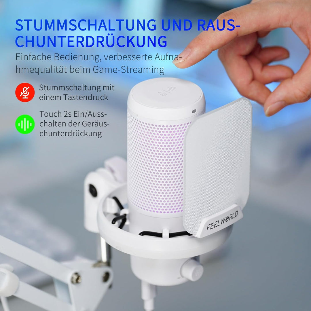 FEELWORLD VM1 USB-Gaming-Mikrofon mit Kragarmständer für die Aufnahme von Podcasts, Videospielen, St