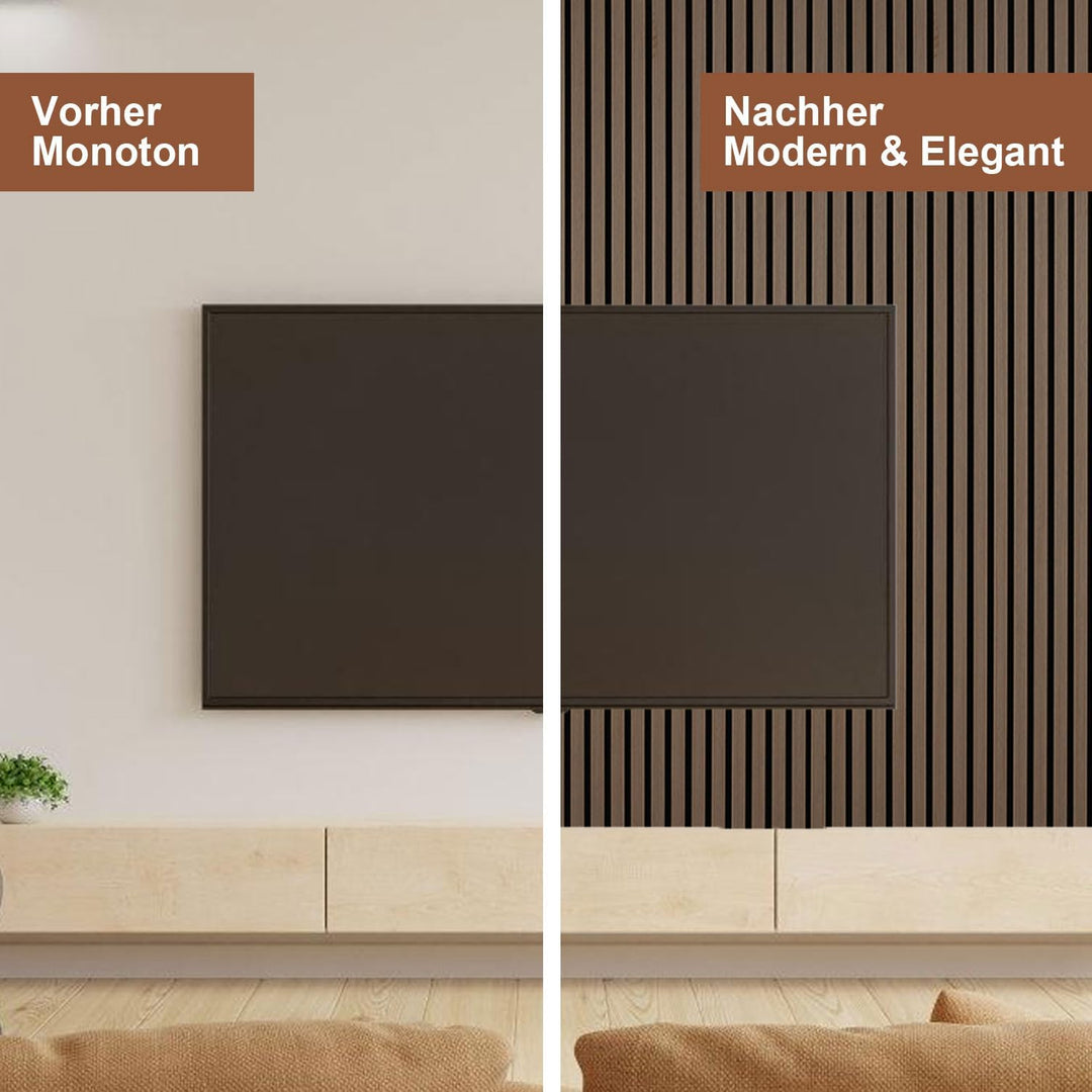 2X Akustikpaneele Holz 120x60cm Wandpaneele aus Holzfunier und Filz,Holzpaneele Walnussfarbe,Wandver