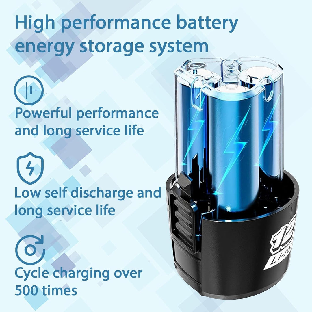 Akkuschrauber, 12V Akku Bohrschrauber Set, 25+1 Akkubohrer 25Nm Drehmoment Max mit 2x3000mAh Akku, 2