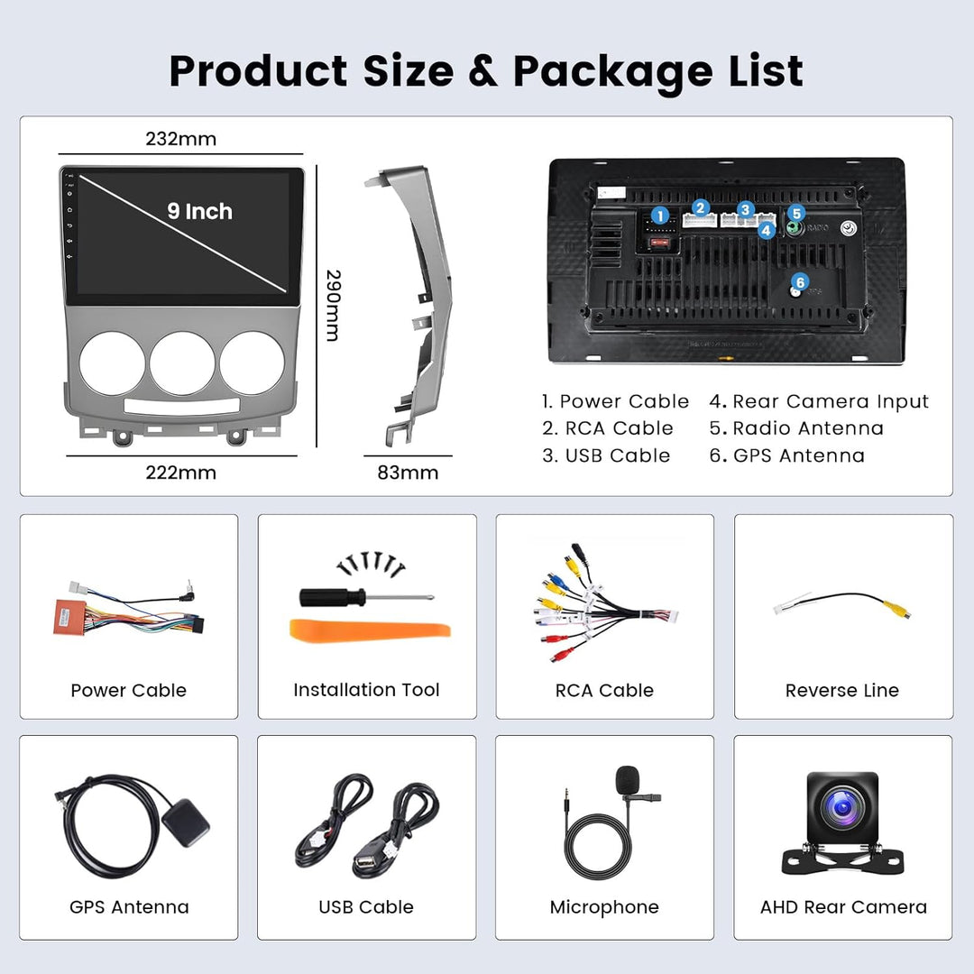 Hikity [2+64GB] Android 15 Autoradio, CarPlay Android Auto Wireless, für Mazda 5 2007 2008 2009 2010