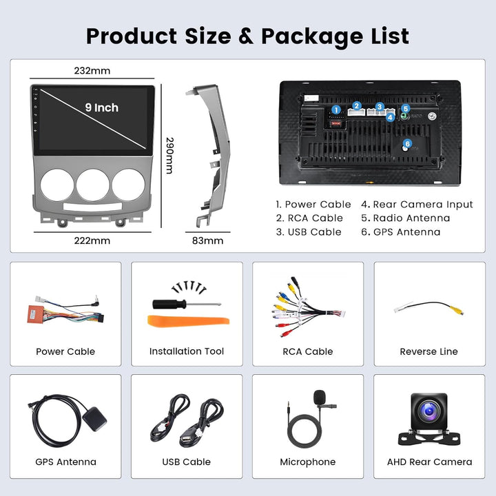 Hikity [2+64GB] Android 15 Autoradio, CarPlay Android Auto Wireless, für Mazda 5 2007 2008 2009 2010