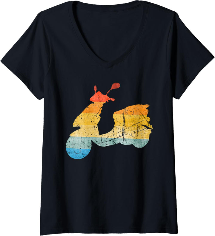 Damen Motorrad Roller, Motorroller, Mofa, Moped, Mopedfahrer T-Shirt mit V-Ausschnitt