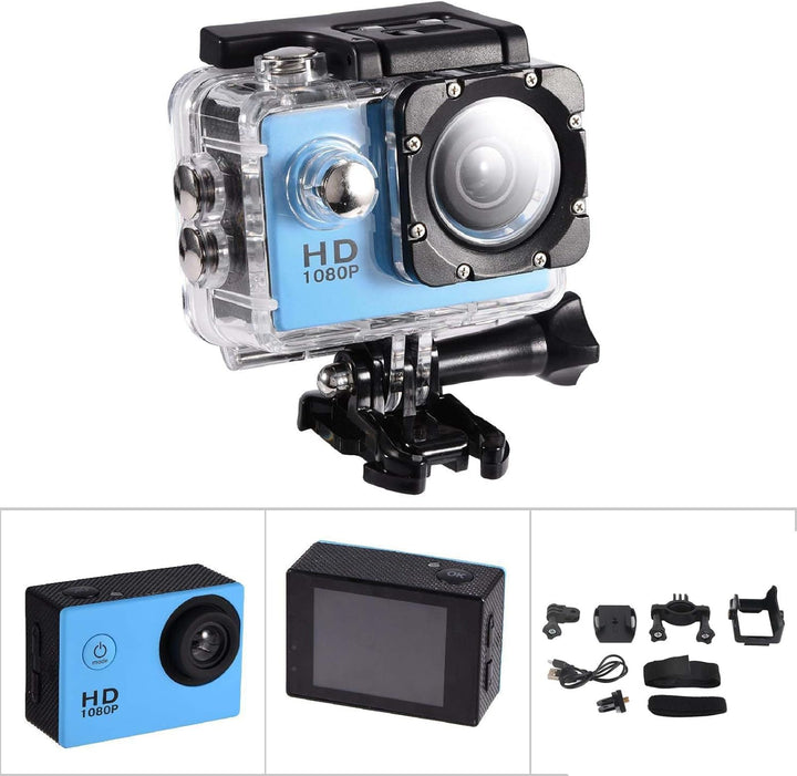 Action-Kamera, 7 Farben, DV-Camcorder, 1080P HD, 2,0-Zoll-Bildschirm mit Gehäuse, Fahrradhalterung f