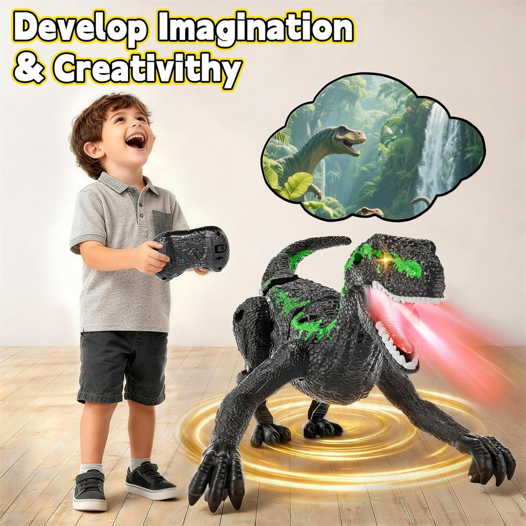 Fernsteuerungs-Dinosaurier für Kinder ab 3, 2,4 GHz RC-Dino mit 3D-Augen & 3 Geräuschen, interaktive