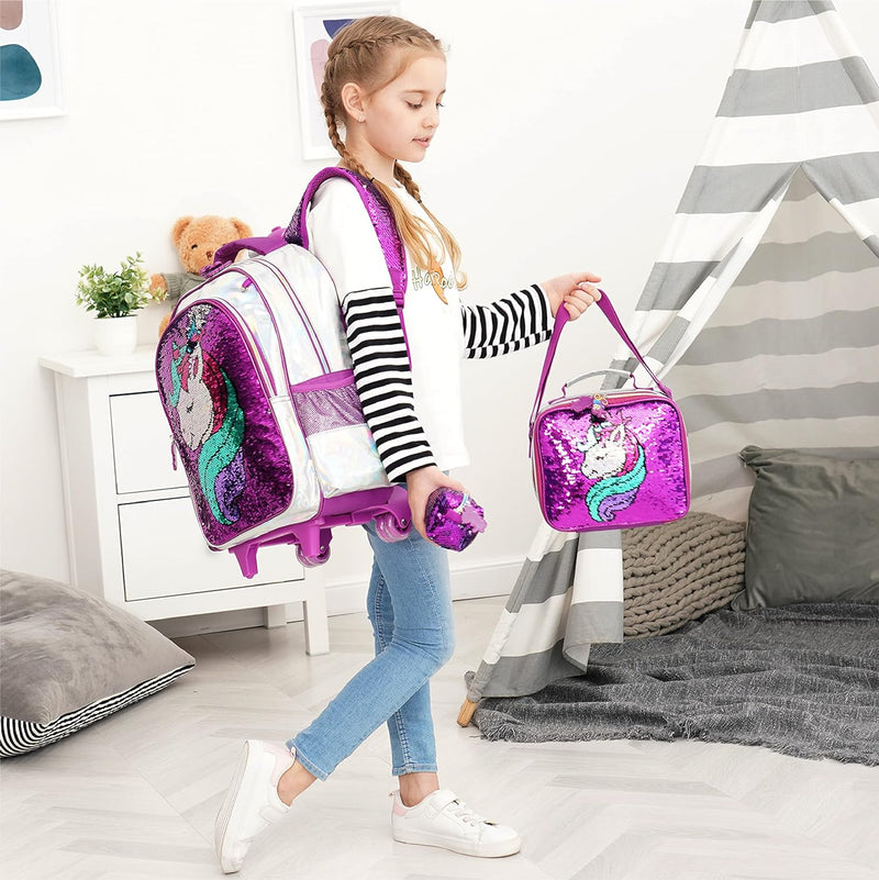 HTgroce Kinder Rollrucksack Schultaschen für Mädchen College Student Reise Reise Schule Kinder, Klei