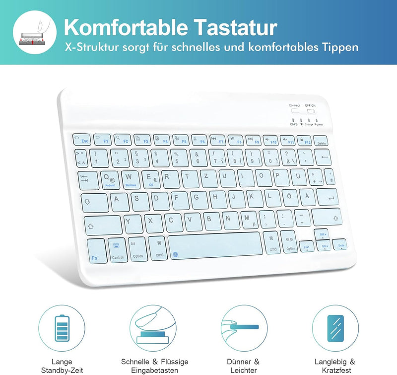 LAMA Samsung Galaxy Tab S6 Lite Hülle mit Tastatur, Kabellose Tastatur Hülle für Tab S6 Lite 10,4“ 2