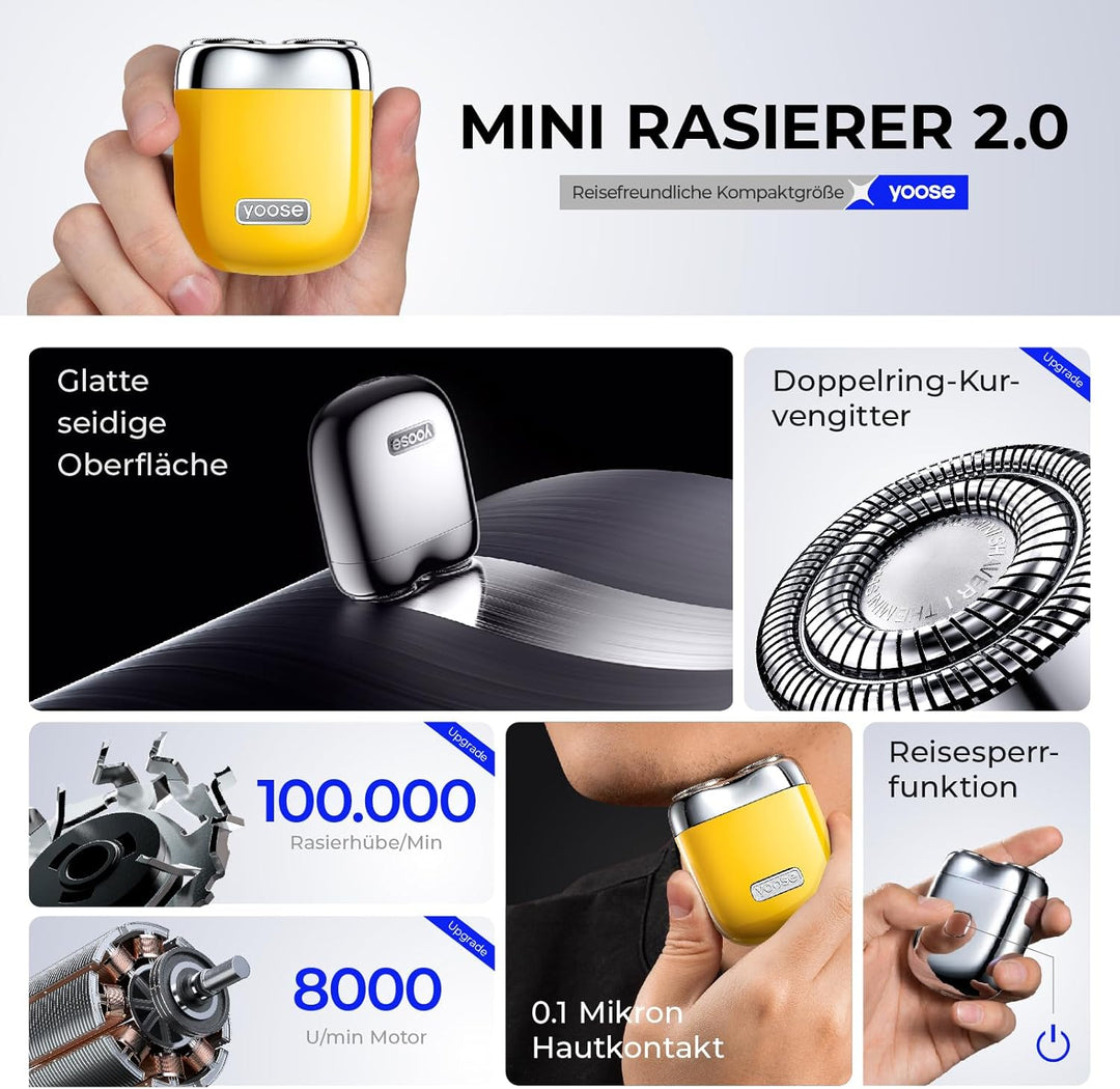 yoose Rasierer Herren Elektrisch, Tragbarer Rasierer Herren (Nass/Trocken), IPX7 wasserdicht mit USB