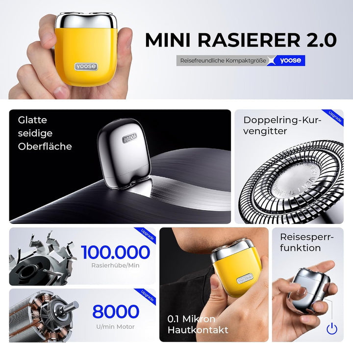 yoose Rasierer Herren Elektrisch, Tragbarer Rasierer Herren (Nass/Trocken), IPX7 wasserdicht mit USB