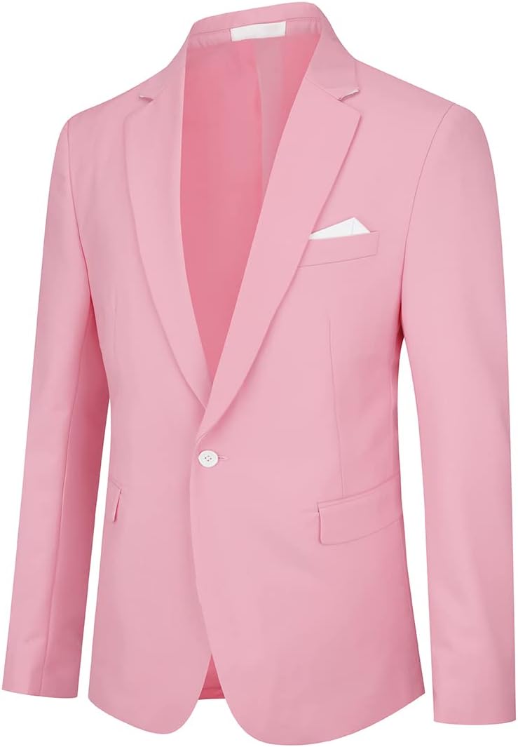 YOUTHUP Herren Sakko Slim Fit Anzugjacke für Business Hochzeit Eleganter 1 Knöpfen Blazer S Rosa, S