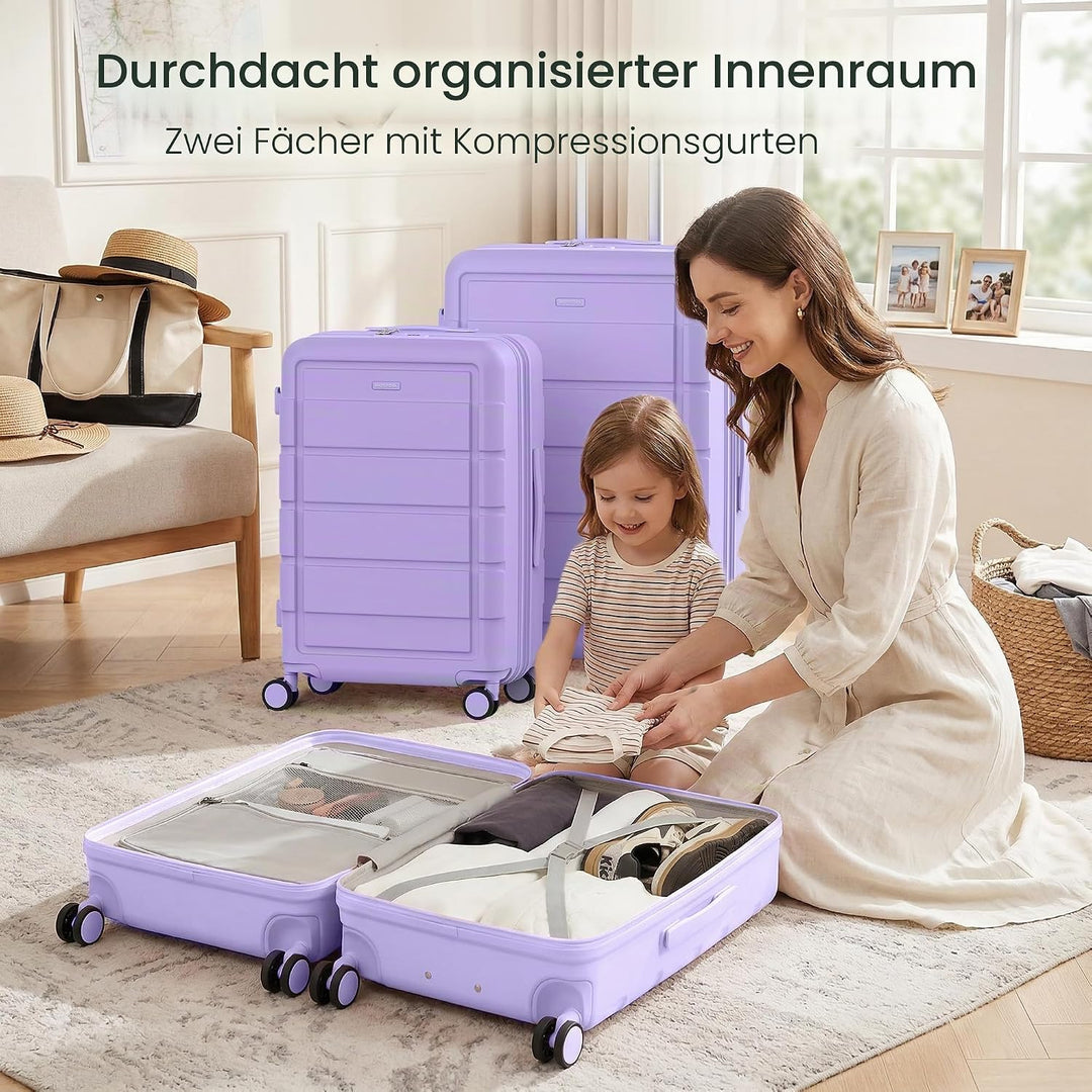 SHOWKOO Kofferset 3 Teilig Hartschale Leicht PC+ABS Erweiterbar Reisekoffer Haltbar Trolley Handgepä