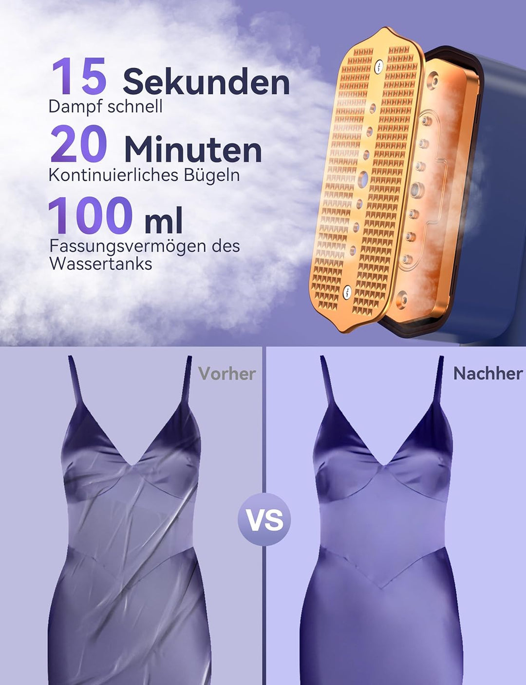 Sundu Steamer Reise Dampfglätter, Dampfbügeleisen für Kleidung, 2-in-1 Reisebügeleisen Steam iron, 1