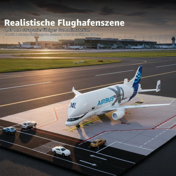 1/300 A330 Beluga XL Flugzeugmodell mit Gummiflughafenmatte und 5 Autos Diecast Metall Flugzeugmodel