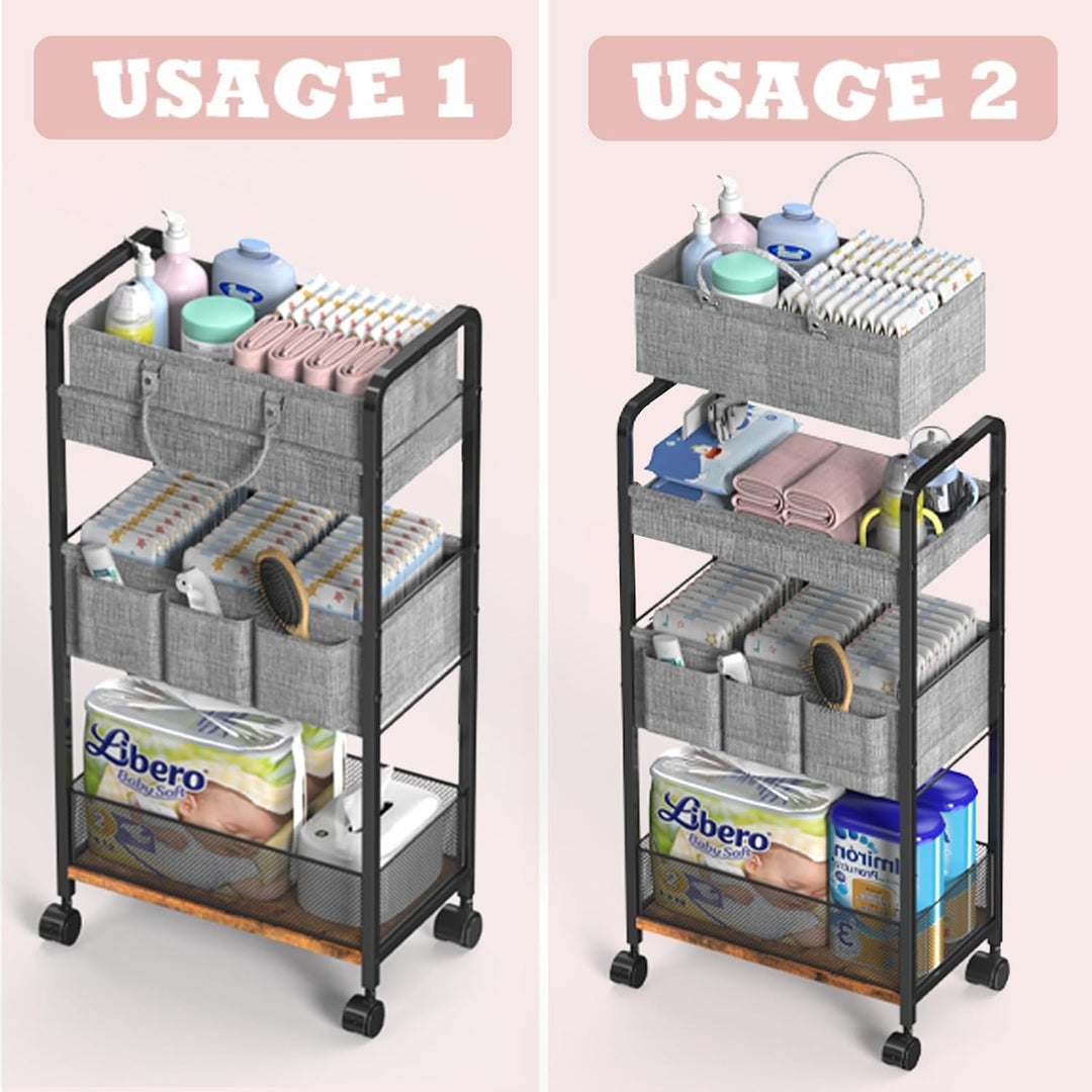 LIDTOP 2-in-1-Baby-Wickeltasche &amp; 3-stöckiger Roll-Wagen, Windel-Caddy Organizer mit Trennwänden, mo