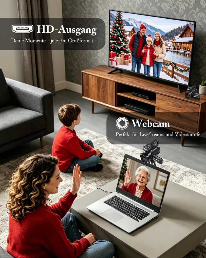Videokamera Camcorder 6K 64MP 18X Digitalzoom Vlogging Camera mit IR Nachtsicht für YouTube, HD Webc