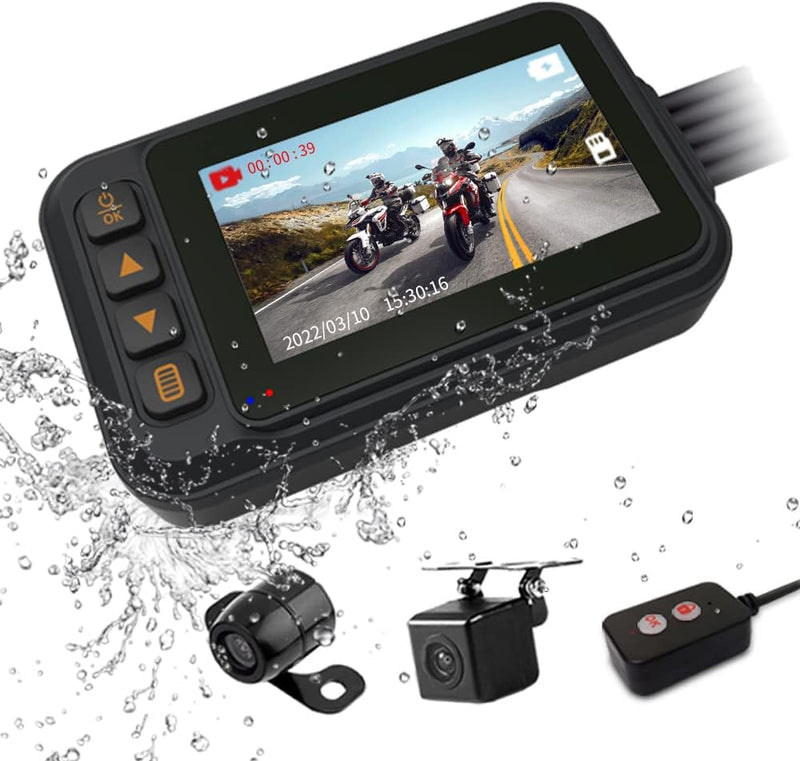 OBEST Dashcam Motorrad, 120°Weitwinkel Autokamera mit 3 Zoll Bildschirm, Vollständig wasserdichte Da