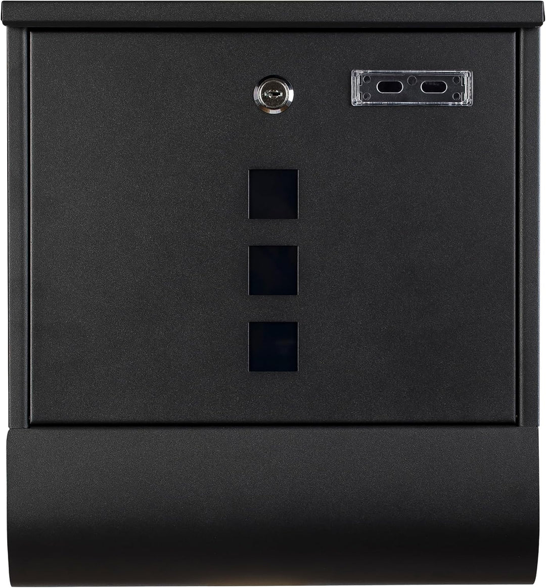 Grafner Design Briefkasten schwarz mit Zeitungsfach, pulverbeschichtet, abschliessbar – 2 Schlüssel