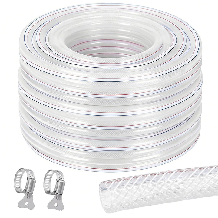 Geflochtener PVC Gewebeschlauch 25x32mm 10 Meter, Transparent Verstärkter Hochdruck Schlauch, Flexib
