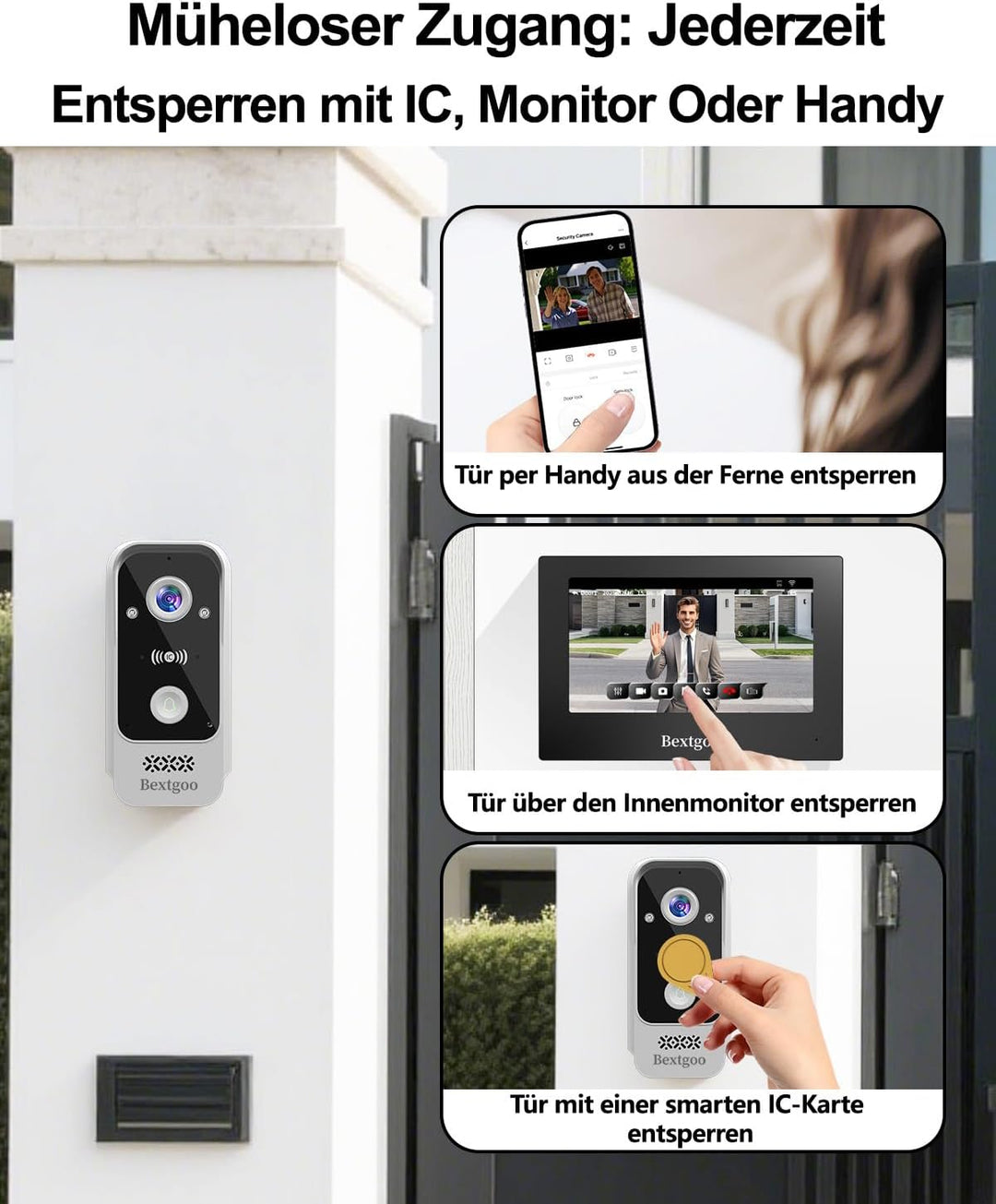 2K Türsprechanlage mit Türöffner, Video Türklingel mit Kamera WLAN mit 7" Touchscreen, App, IC Card