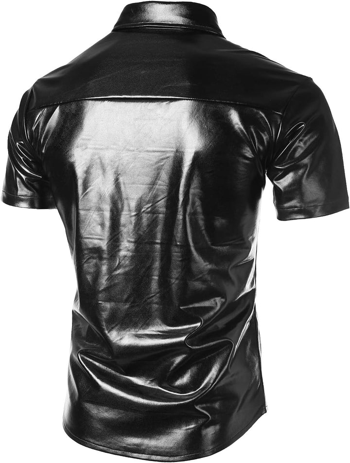 JOGAL Herren Metallic Glänzend Bronzing Nachtklub Party Hemd Schwarz XL, Schwarz XL