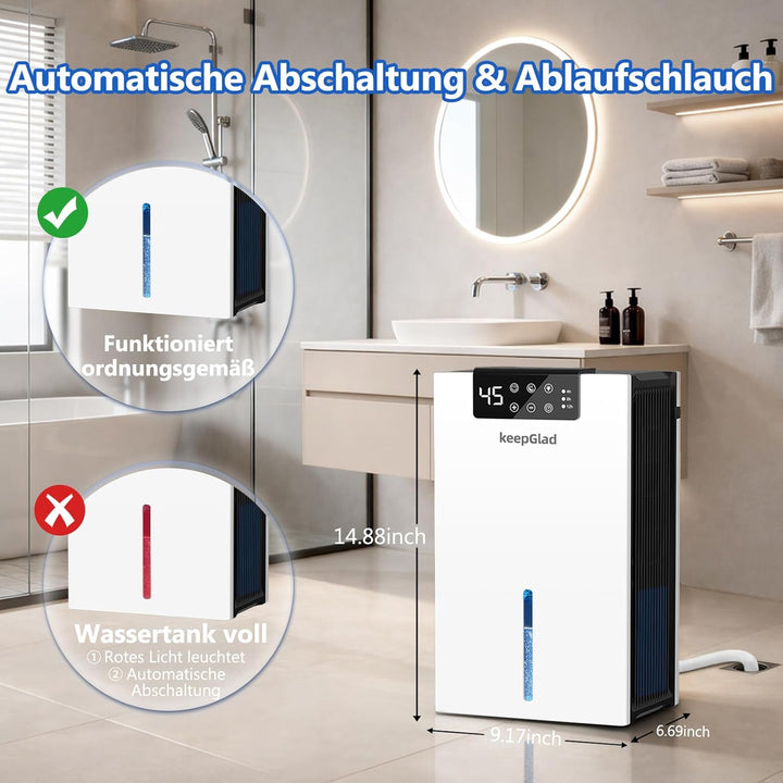 Luftentfeuchter Elektrisch 2800ml, 28dB Leiser Energiesparender Raumentfeuchter mit Filter, für Kell