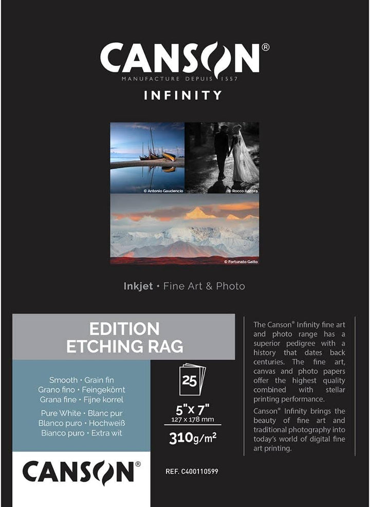 CANSON INFINITY EDITION ETCHING RAG, C400110599, Digital Fine Art Papier, MAssE 12,7cm X 17,8cm, 25