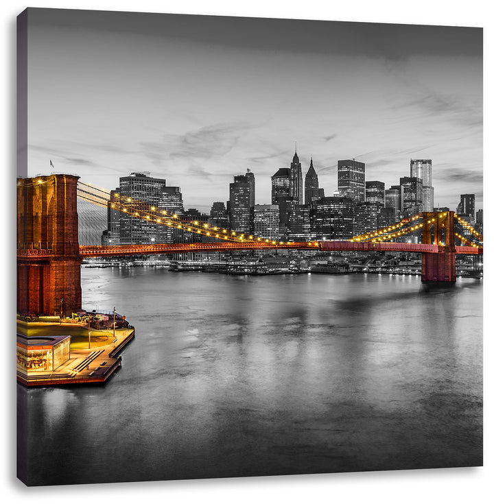 Pixxprint Atemberaubender Blick auf Brooklyn Bridge Schwarz/Weiss, Format: 70x70 auf Leinwand, 70x70