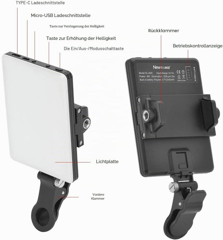 Newmowa 60 LED Videolicht, 3200-5600K 3 Lichtmodi und Helligkeit 10-stufiges dimmbares CRI95 + High