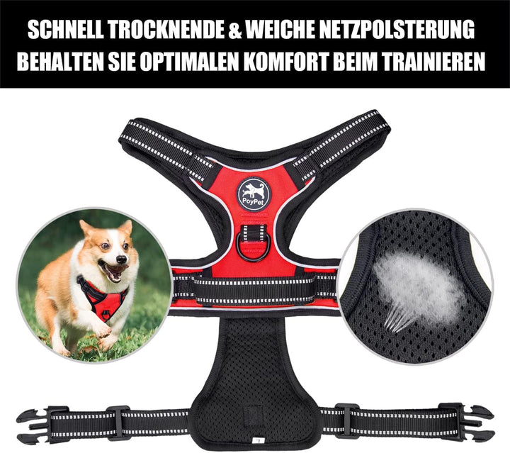 PoyPet No Pull Hundegeschirr, reflektierendes Westengeschirr mit 2 Leinenbefestigungen und einfachem