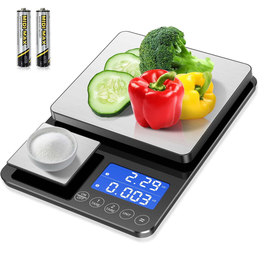 BRICH Digitale Küchenwaage mit Dual-Plattform, 15kg/1g & 500g/0.01g Präzisionswaage mit Tara- & Summ