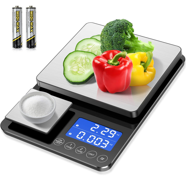 BRICH Digitale Küchenwaage mit Dual-Plattform, 15kg/1g & 500g/0.01g Präzisionswaage mit Tara- & Summ
