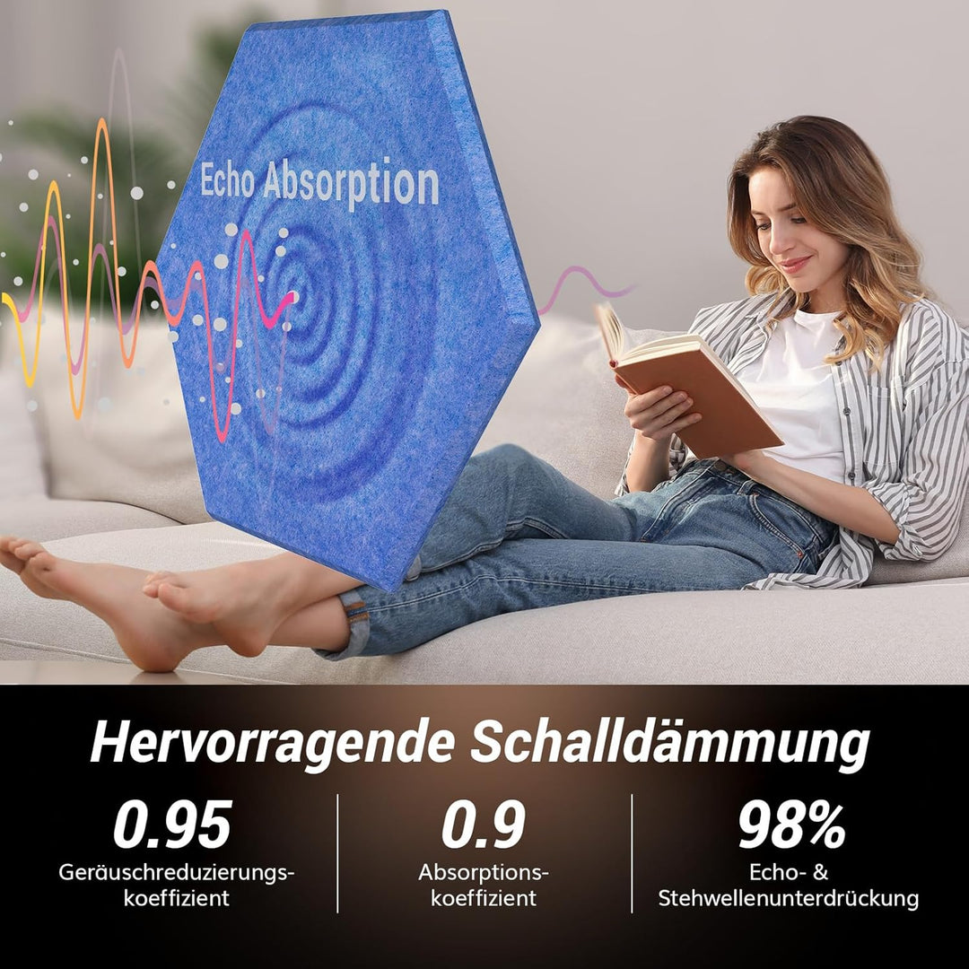 Hexagon Akustikplatten selbstklebend 12/18St. TONOR Schallabsorber Schallschutz mit Hochdichte Wandf