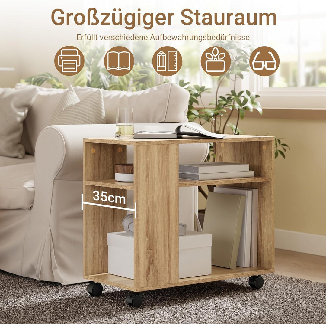 SoBuy FBT34-N Beistelltisch Zeitungsständer Couchtisch Nachttisch Tisch mit Rollen Natur, Natur