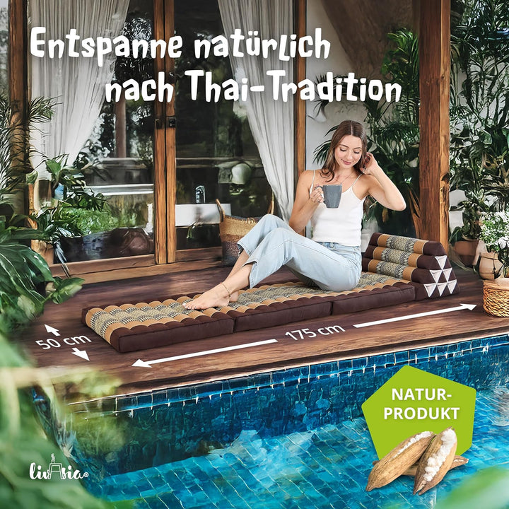 livasia Thaikissen mit 3 Auflagen, Dreieckskissen mit Klappmatratze, Keilkissen Kapok, Rückenkissen