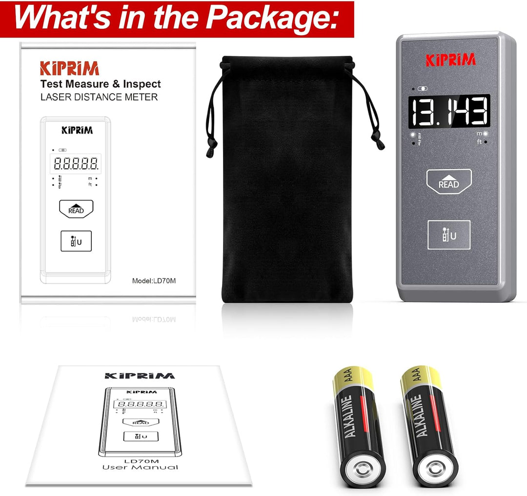 Kiprim Kompaktes 70m Laser Entfernungsmesser LD70M Mini-Lasermesswerkzeug Laserbandmass, M/FT-Einhei