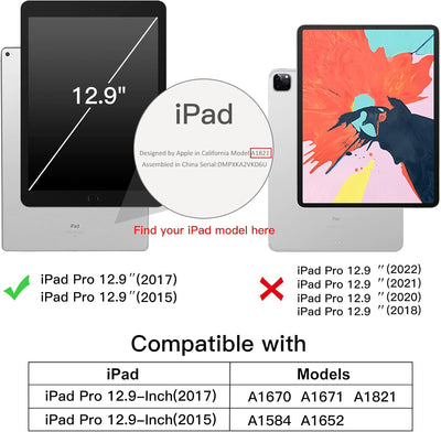 JETech Hülle für iPad Pro 12,9 (1. und 2. Generation, Modell 2015 und 2017), Schutzhülle mit Auto Sc