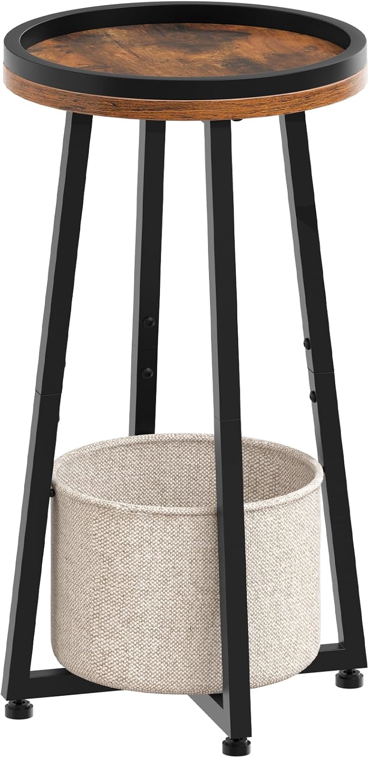 HOOBRO Beistelltisch rund, Kleiner Nachttisch, Sofatisch modern, Couchtisch mit erhöhtem Rand und be