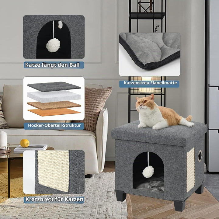 BRIAN &amp; DANY Faltbare Katzenhöhle Grosse Katzen, Katzenhaus mit Kratzbrett und Spielball, Katzen Höh