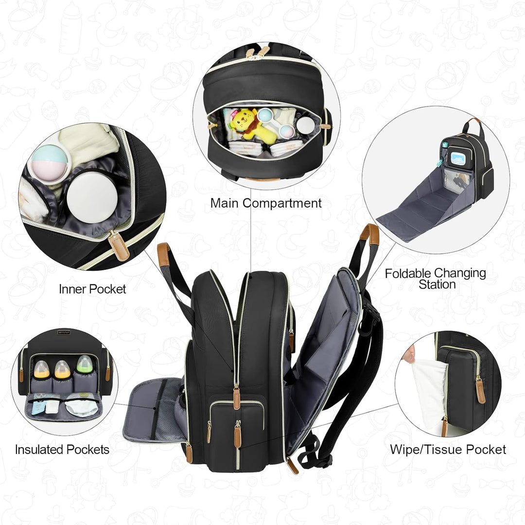 WITSTEP Diaper Bag Backpack with Changing Station, Baby Diaper Bag Organizer for Moms Dads Large Bab
