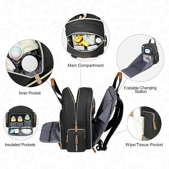 WITSTEP Diaper Bag Backpack with Changing Station, Baby Diaper Bag Organizer for Moms Dads Large Bab