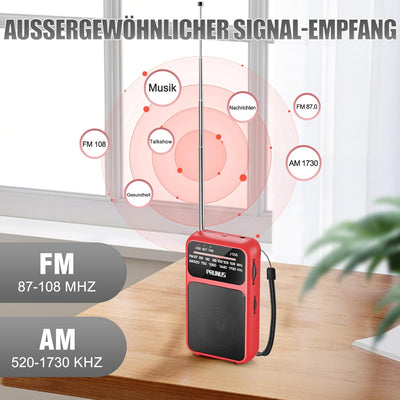 PRUNUS J-555 AM/FM/UKW Radio Klein, Kleines Radio mit Akku, USB-C-Laden, Mini Radio Batteriebetriebe