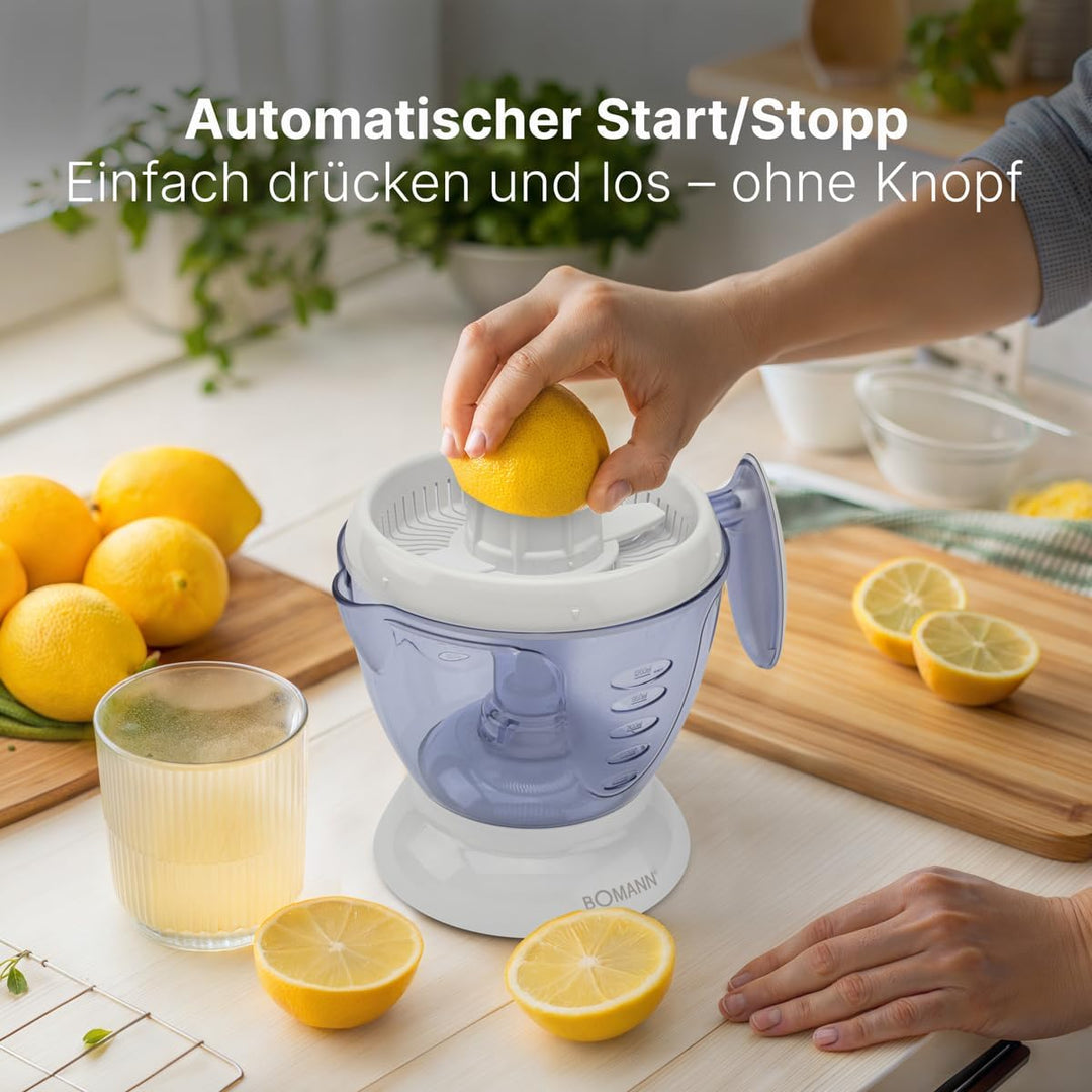 Bomann® Zitronenpresse für versch. Früchte | Saftpresse mit 1,2 Liter abnehmbarem Behälter & Aromade