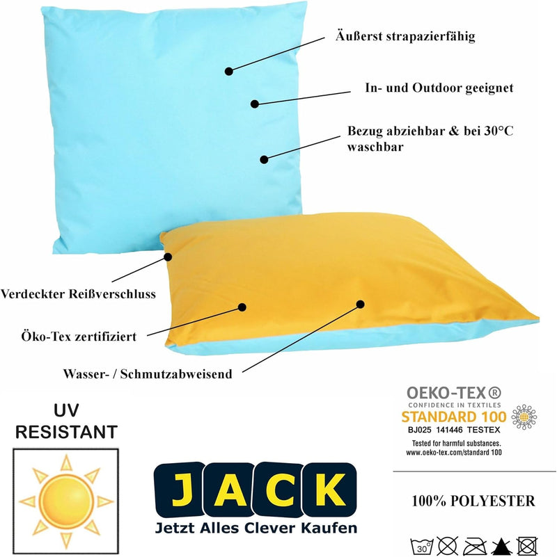 JACK 4X 2-farbiges Wende Outdoor Lounge Kissen 45x45cm Dekokissen inkl. Füllung Wasserfest Sitzkisse